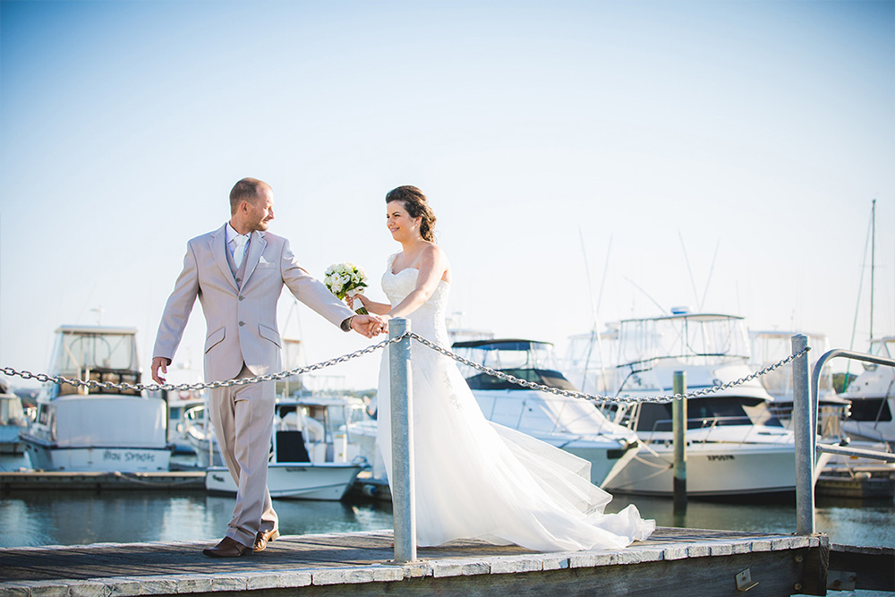 Wedding couple with boat